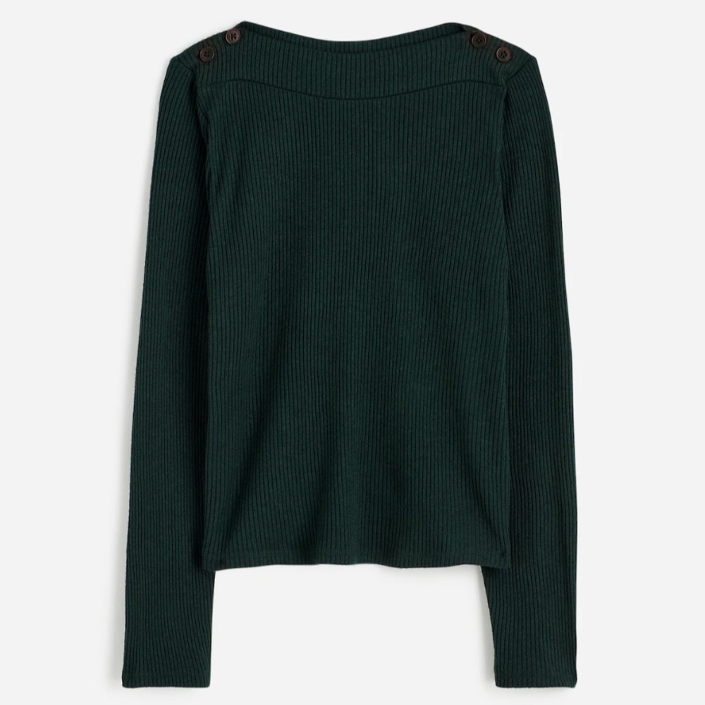 Madewell Forest Green Ribbed Long Sleeve Top